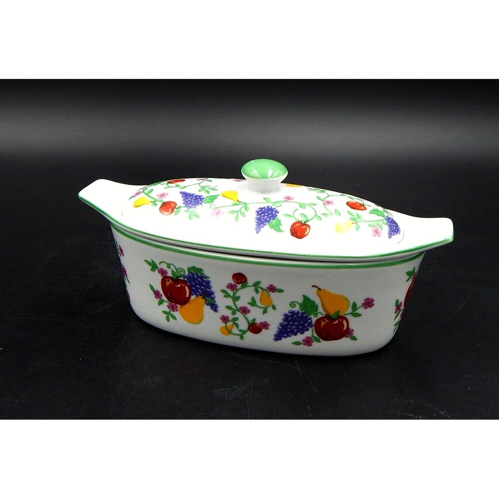 Cook Street Butter Boat 3-Piece Porcelain Ceramic Serving Dish Set Fruit Print